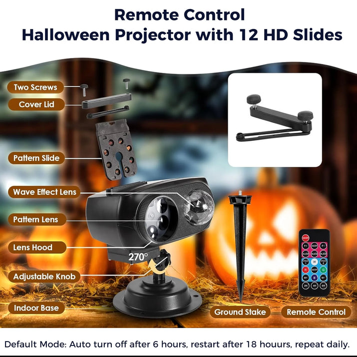 15W Brighter Halloween Decorations Projector Lights and Christmas Projector Outdoor 2025 Upgrade, 10 HD Slides (3D Ocean Wave & Patterns), 30 Holiday Projector Home Party Light Show