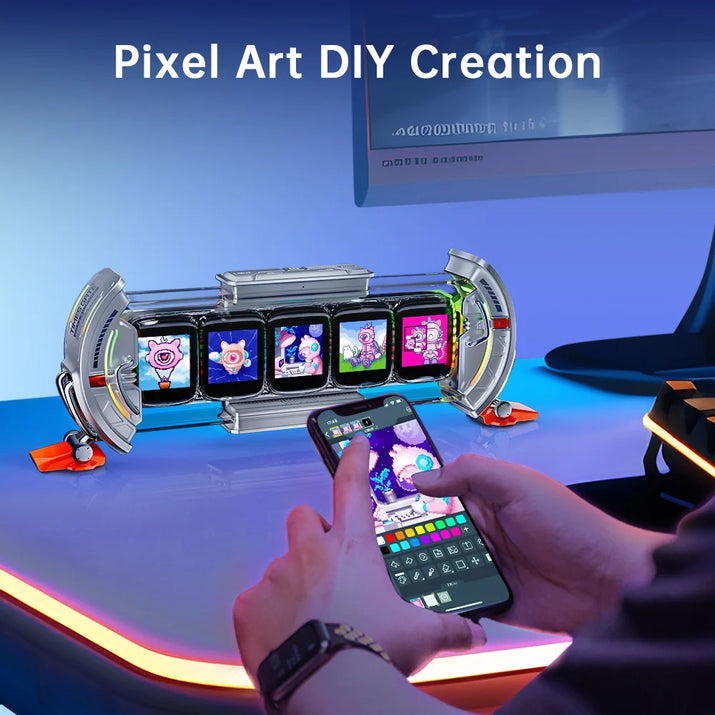 Times Gate Gaming Room Setup Digital Clock with Smart APP Control, Wifi Connect, RGB LED Display, Office Decor Cyberpunk