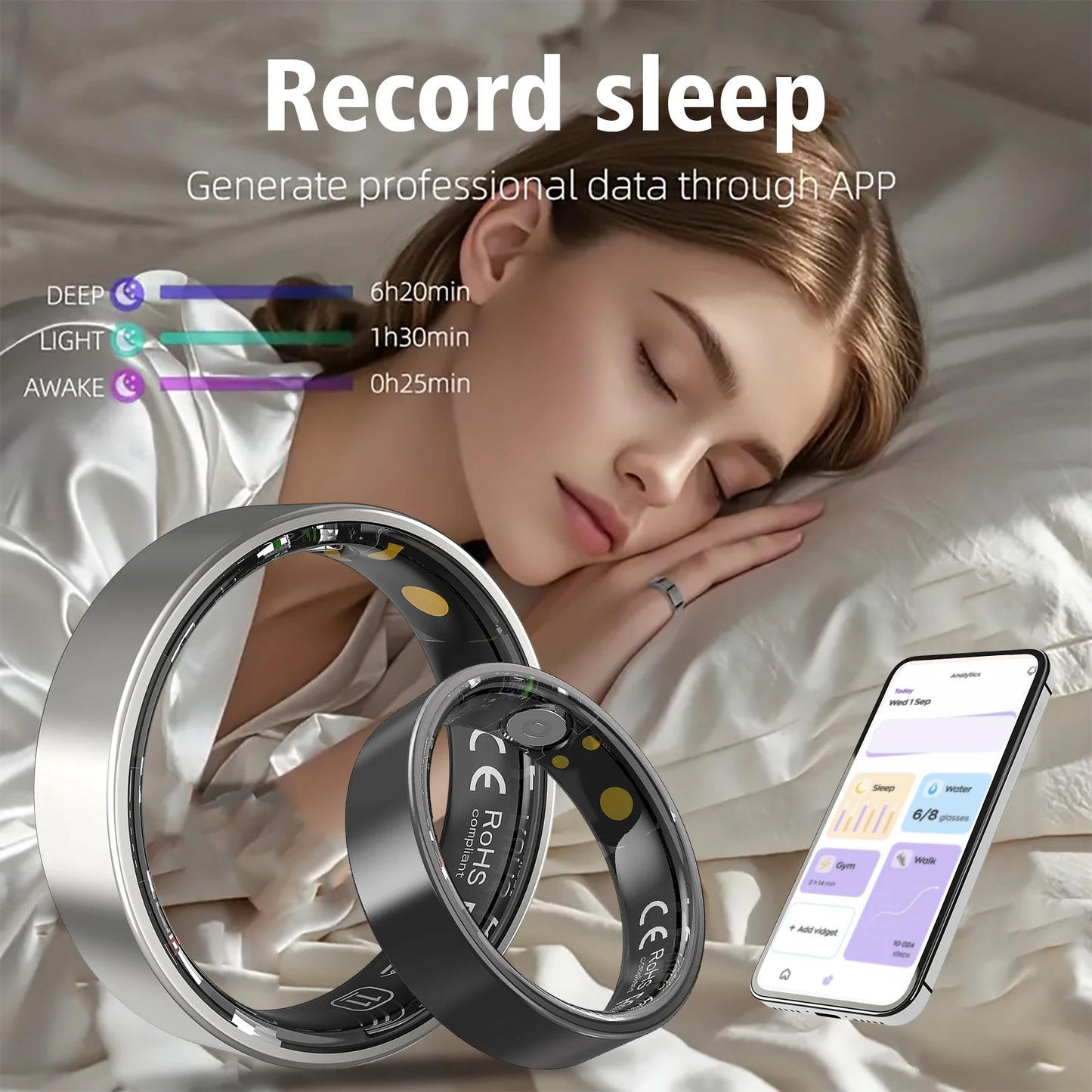 Smart Ring, IP68 Waterproof, Sleep Monitoring, Multiple Sports Modes, Pedometer, Stainless Steel Material, Unisex